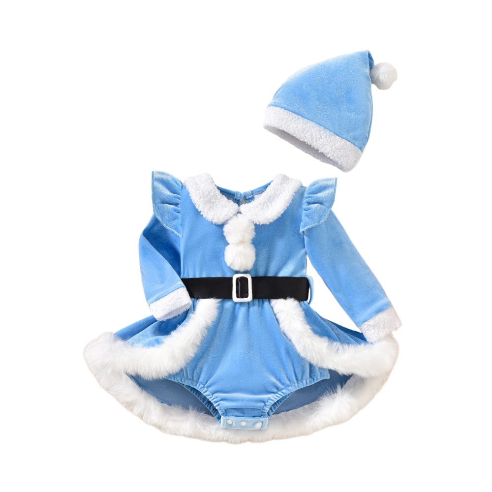 Robe Barboteuse Bébé Mère Noël en Velours avec Bonnet – 1-18 mois