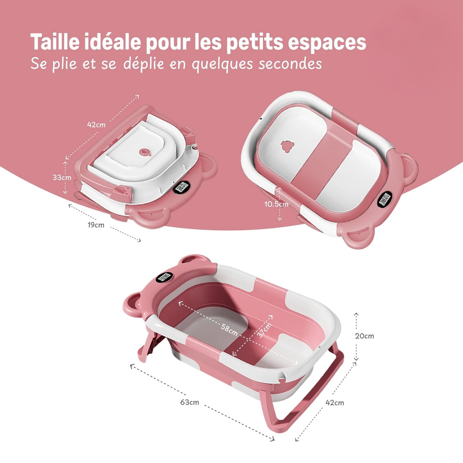 Baignoire Bébé Pliable avec Coussin et Thermomètre
