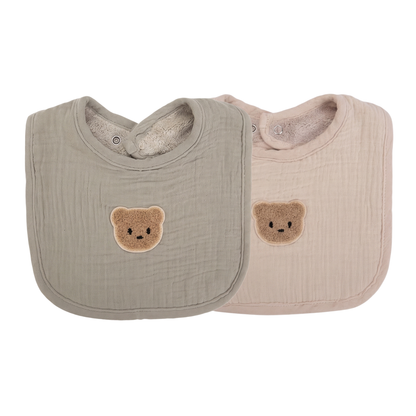 Bavoir Bébé Double Face Gaze de Coton &amp; Éponge - Lot de 2