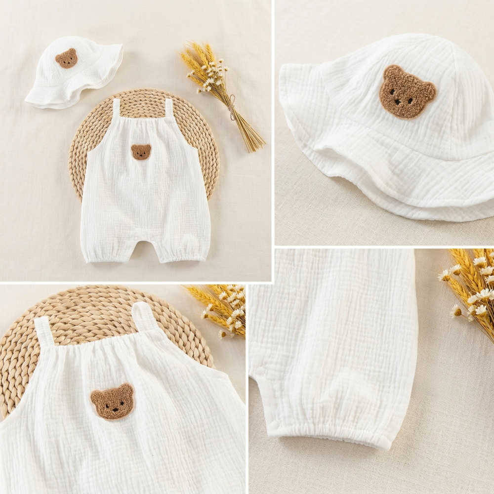 Barboteuse Bébé Été Gaze de Coton - Ourson