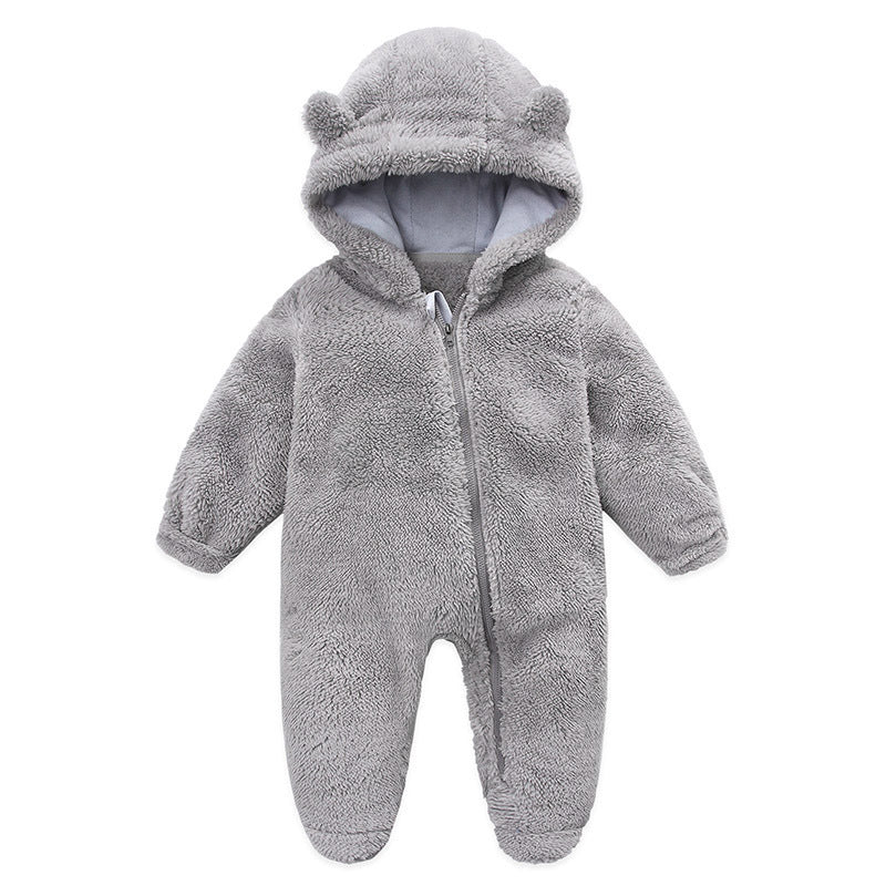 Combinaison bébé polaire peluche grise à capuche oreilles d&