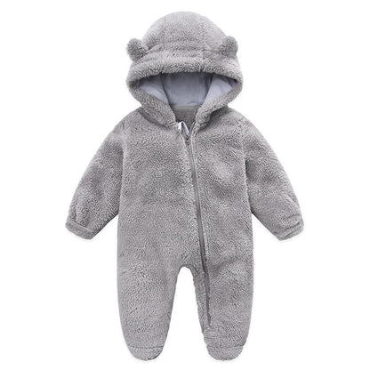 Combinaison bébé polaire peluche grise à capuche oreilles d&