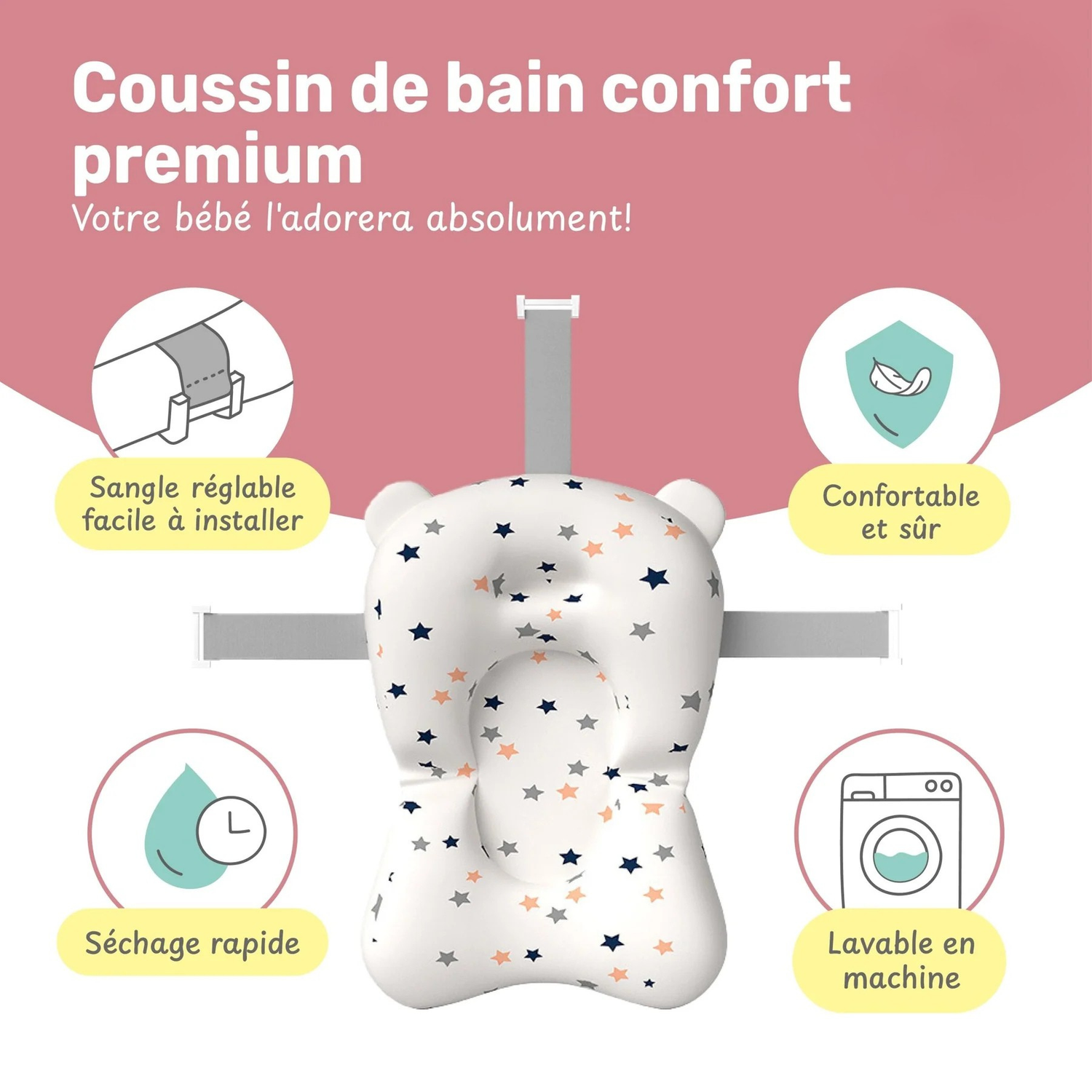 Baignoire Bébé Pliable avec Coussin et Thermomètre