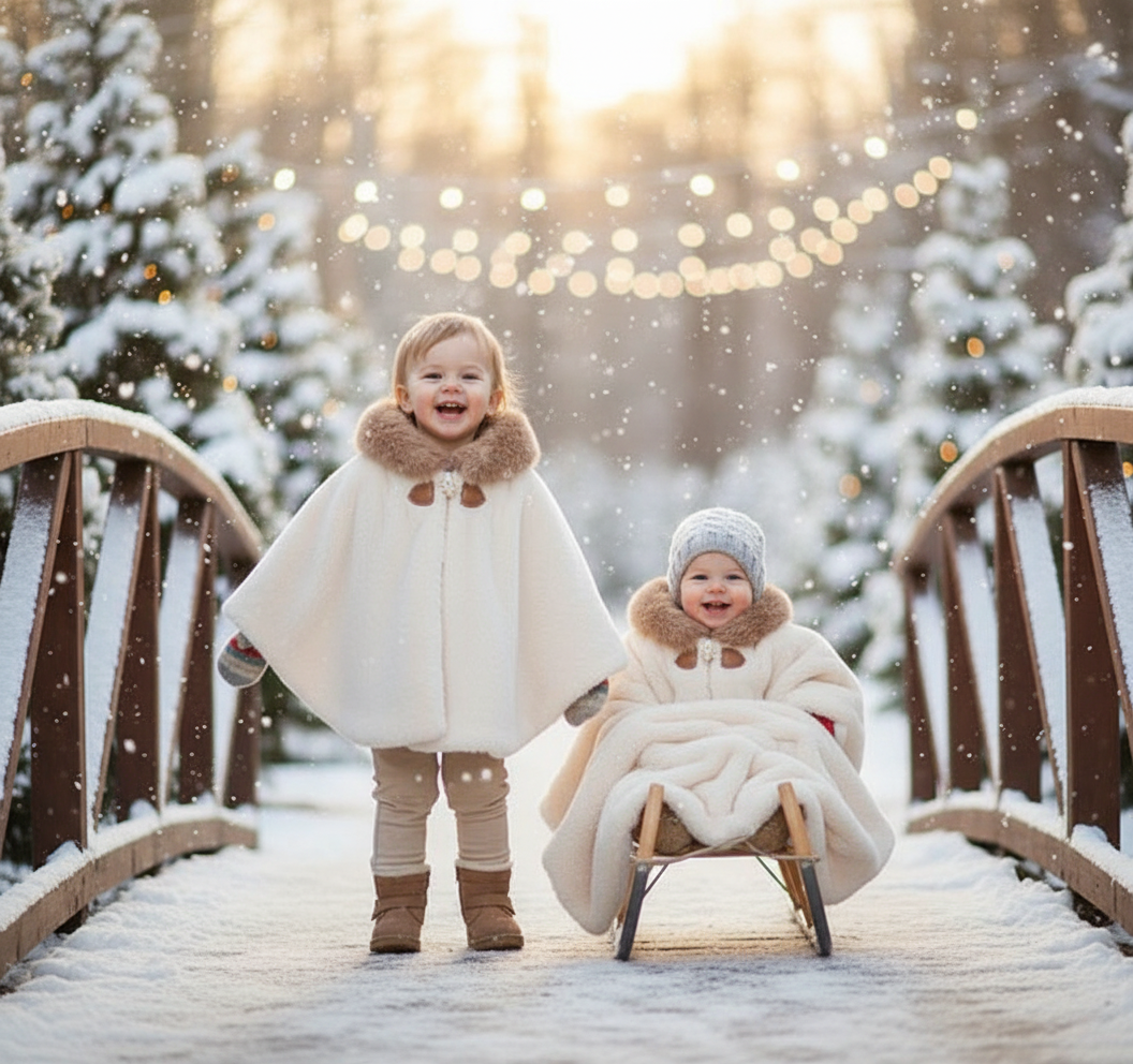 Poncho bébé hiver avec capuche – Cape chaude