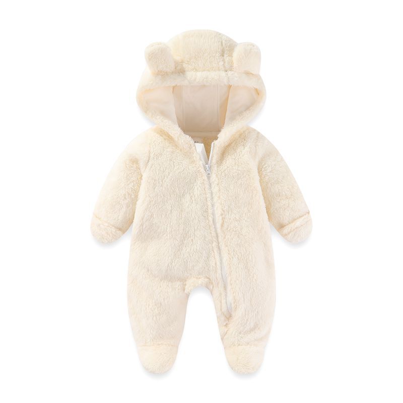Combinaison bébé polaire peluche blanc lait à capuche oreilles d&