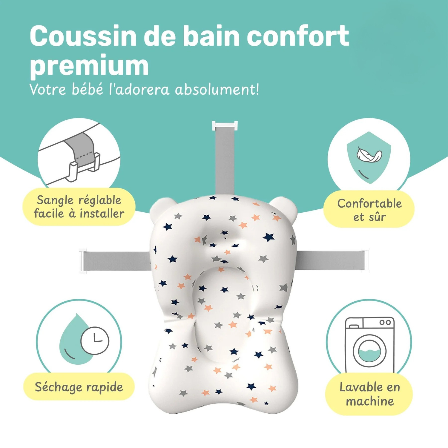 Baignoire Bébé Pliable avec Coussin et Thermomètre