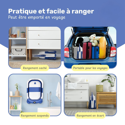 Baignoire Bébé Pliable avec Coussin et Thermomètre