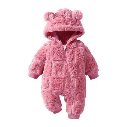 Combinaison bébé polaire doublée sherpa rose à capuche oreilles d&