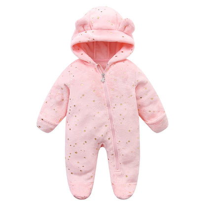 Combinaison bébé polaire à capuche ourson rose à étoiles dorées