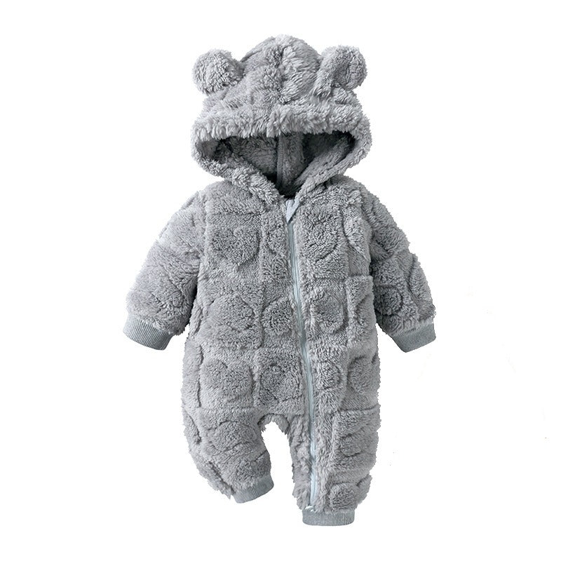 Combinaison bébé polaire doublée sherpa gris clair à capuche oreilles d&