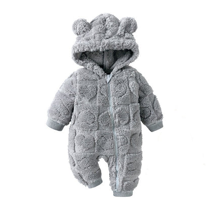 Combinaison bébé polaire doublée sherpa gris clair à capuche oreilles d&
