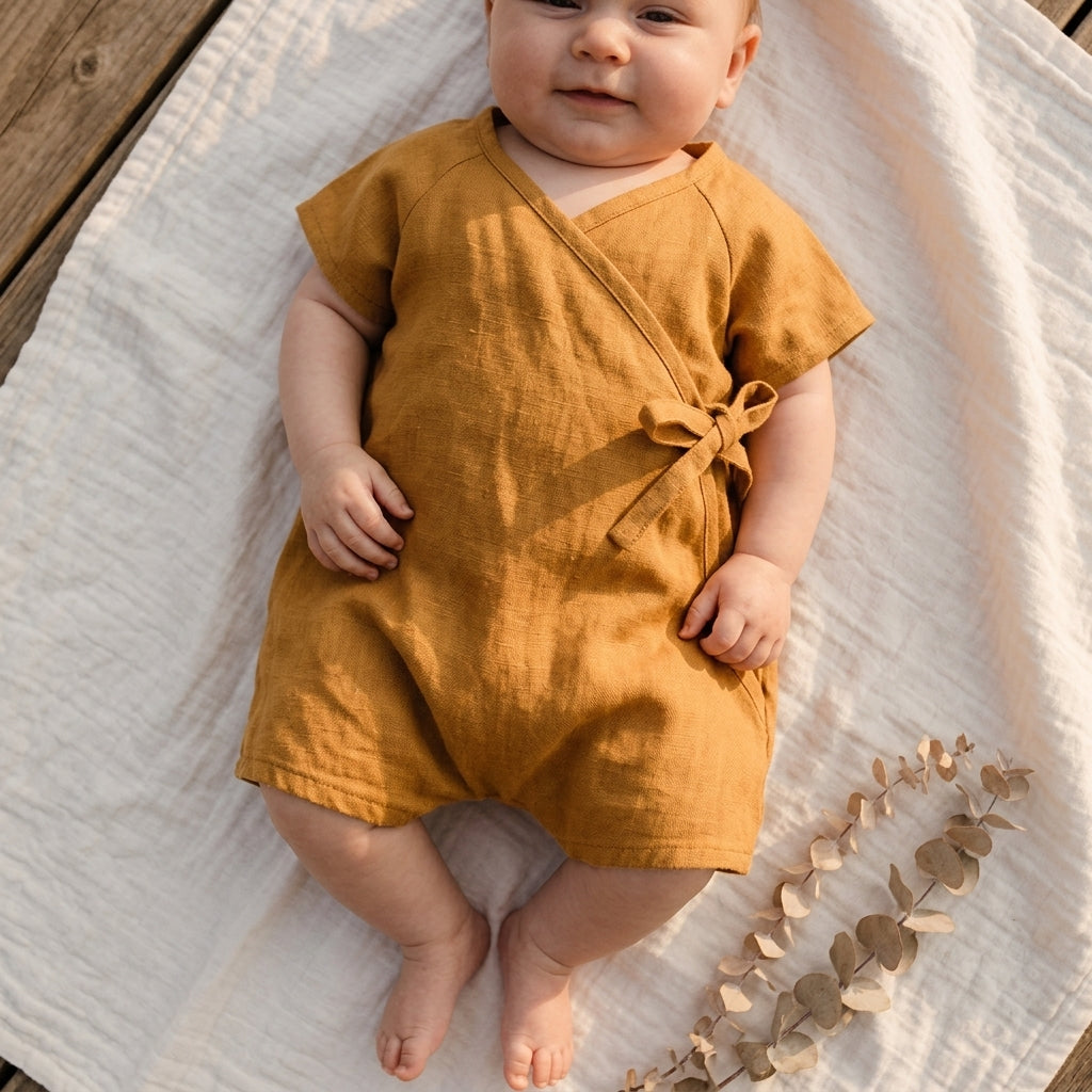 Barboteuse Été Bébé Kimono en Lin