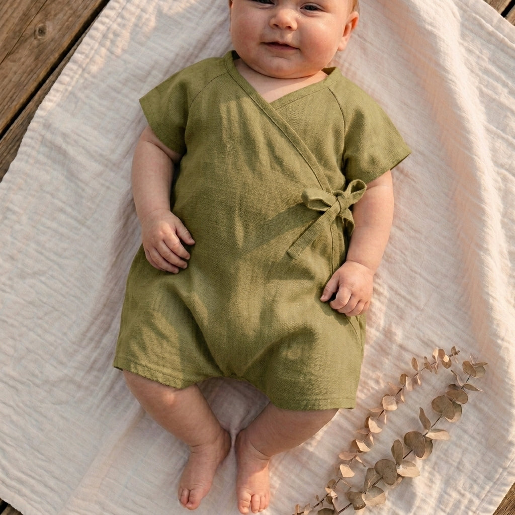 Barboteuse Été Bébé Kimono en Lin