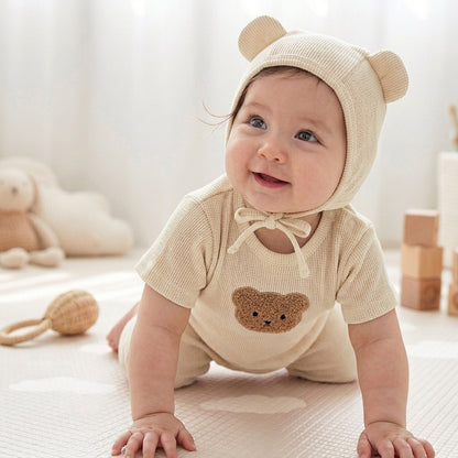 Ensemble Barboteuse + Bonnet Bébé Ourson