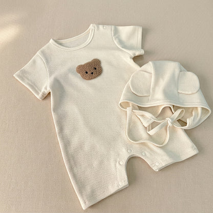 Ensemble Barboteuse + Bonnet Bébé Ourson