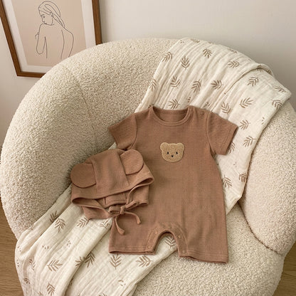 Ensemble Barboteuse + Bonnet Bébé Ourson