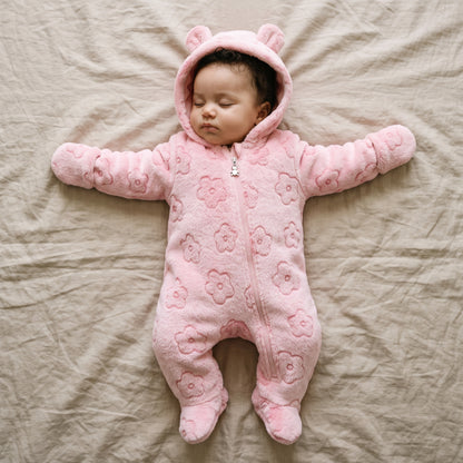 Combinaison Bébé Polaire à Motifs, Capuche Ourson et Moufles – 0-12 mois