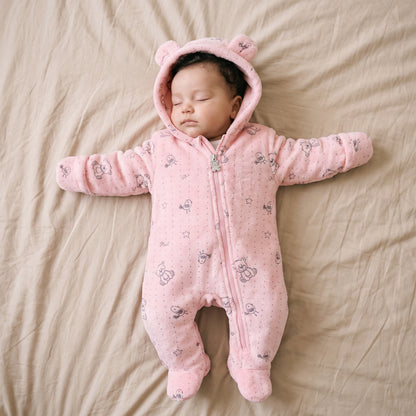 Combinaison Bébé Polaire Étoiles Dorées à Capuche Ourson – 0-12 mois