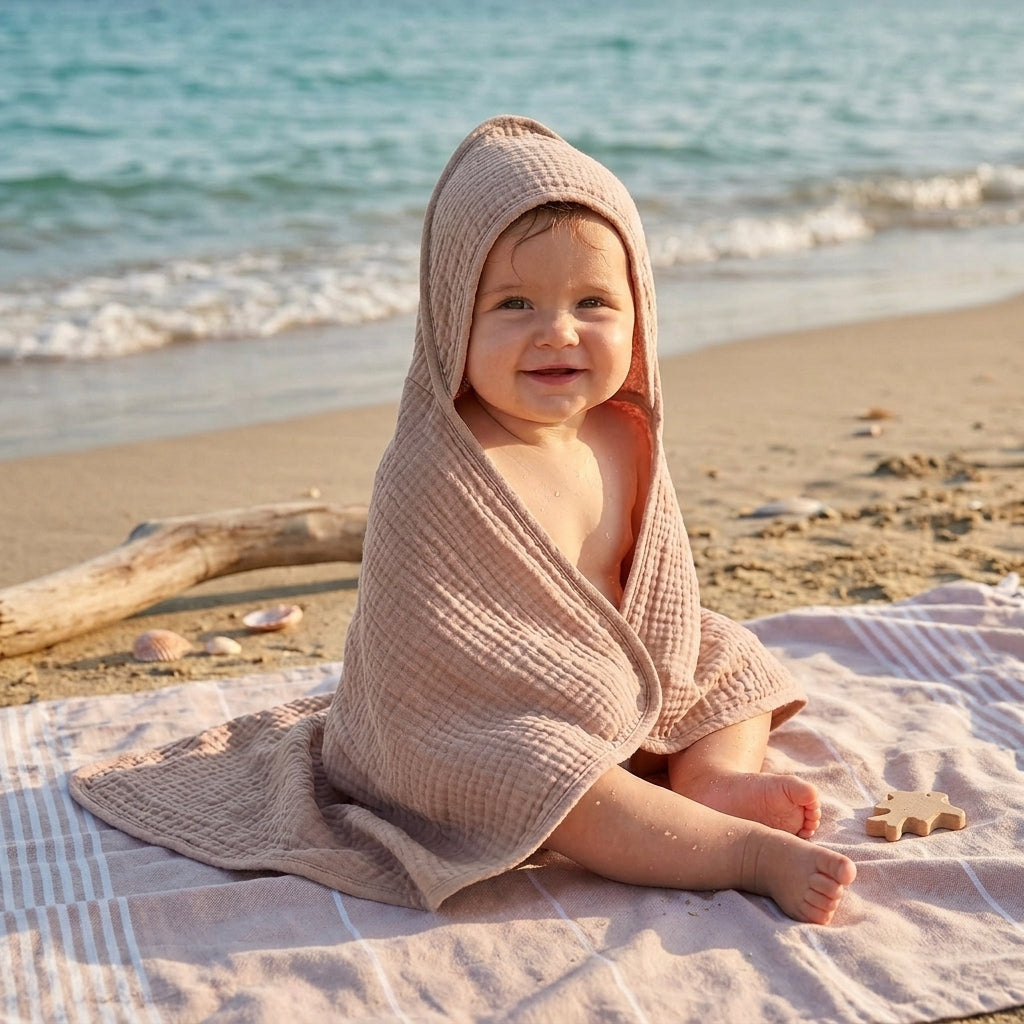 Cape de Bain Bébé en Coton Mousseline