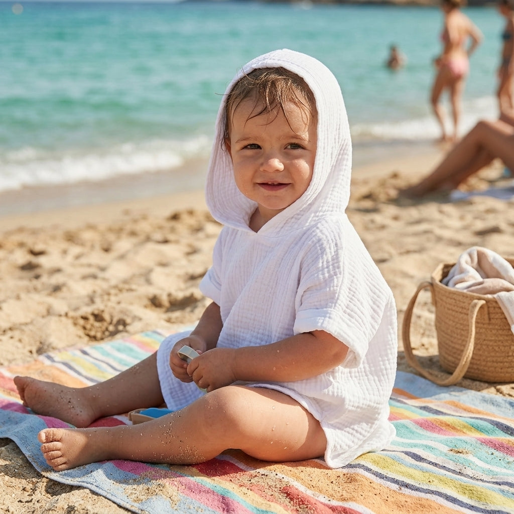Poncho de Bain Enfant en Coton Mousseline