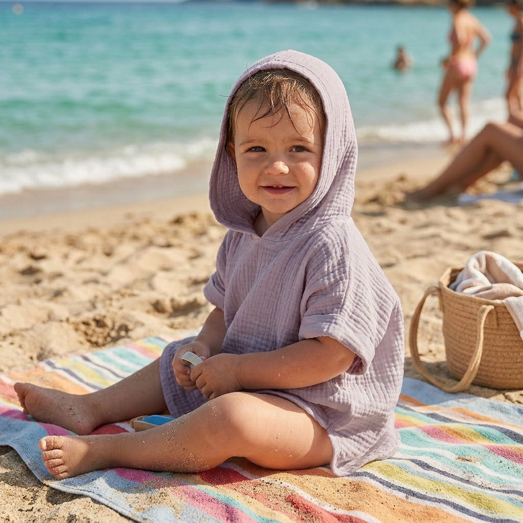 Poncho de Bain Enfant en Coton Mousseline