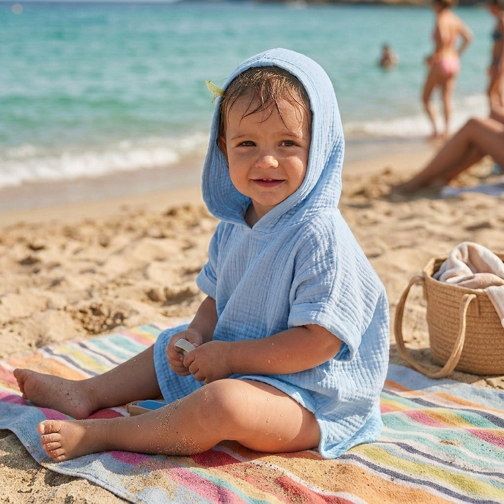 Poncho de Bain Enfant en Coton Mousseline