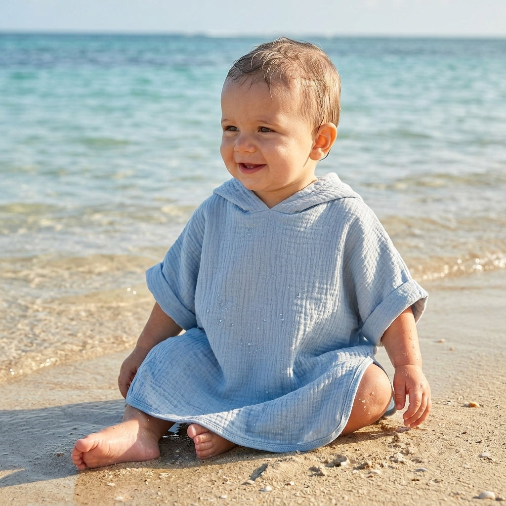 Poncho de Bain Enfant en Coton Mousseline