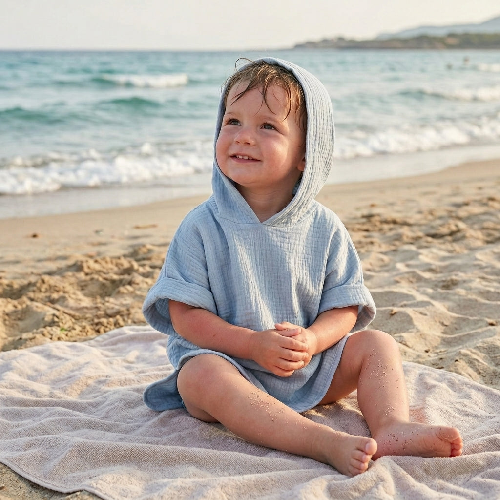 Poncho de Bain Enfant en Coton Mousseline