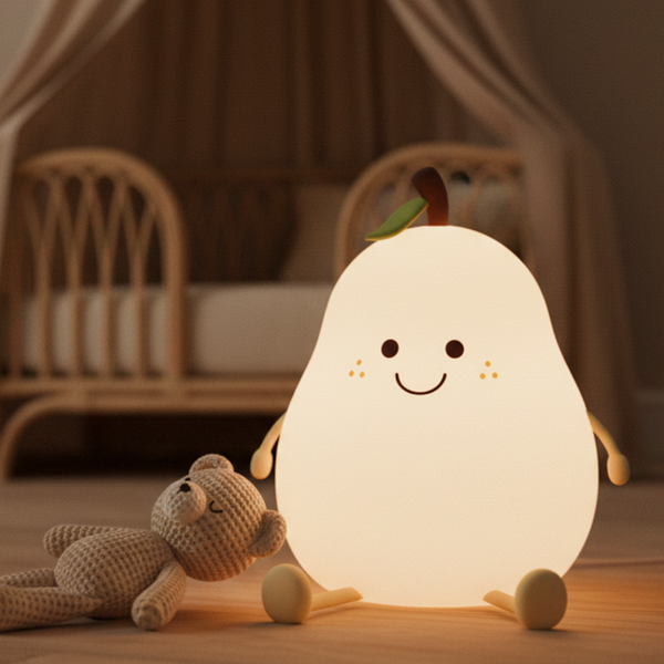 Veilleuse LED Poire Squishy Pour Enfant – Silicone Doux Rechargeable USB, Lumière Chaude + 7 Couleurs, Minuterie, Cadeau Bébé Fille Garçon
