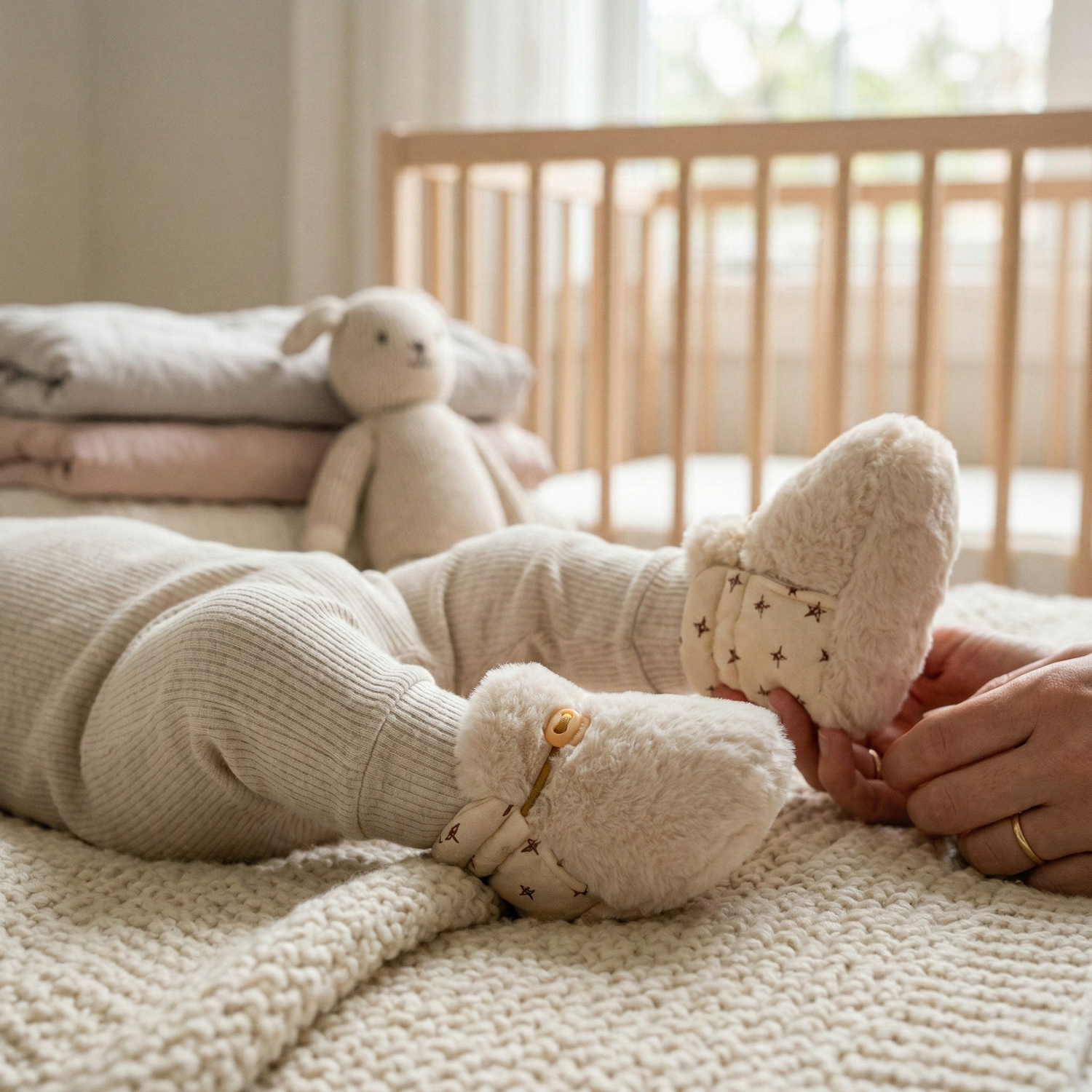 Chaussons fourrés pour bébé réversible
