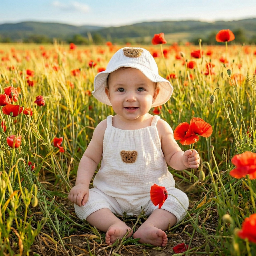 Barboteuse Bébé Été Gaze de Coton - Ourson