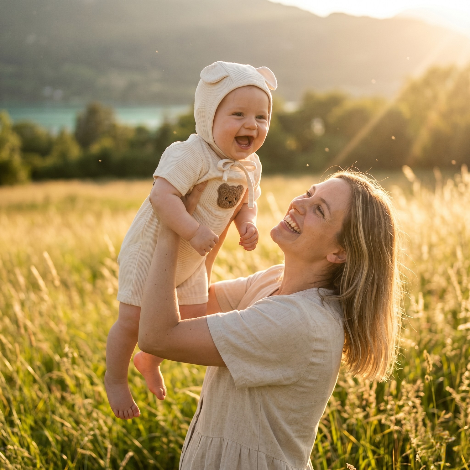 Ensemble Barboteuse + Bonnet Bébé Ourson