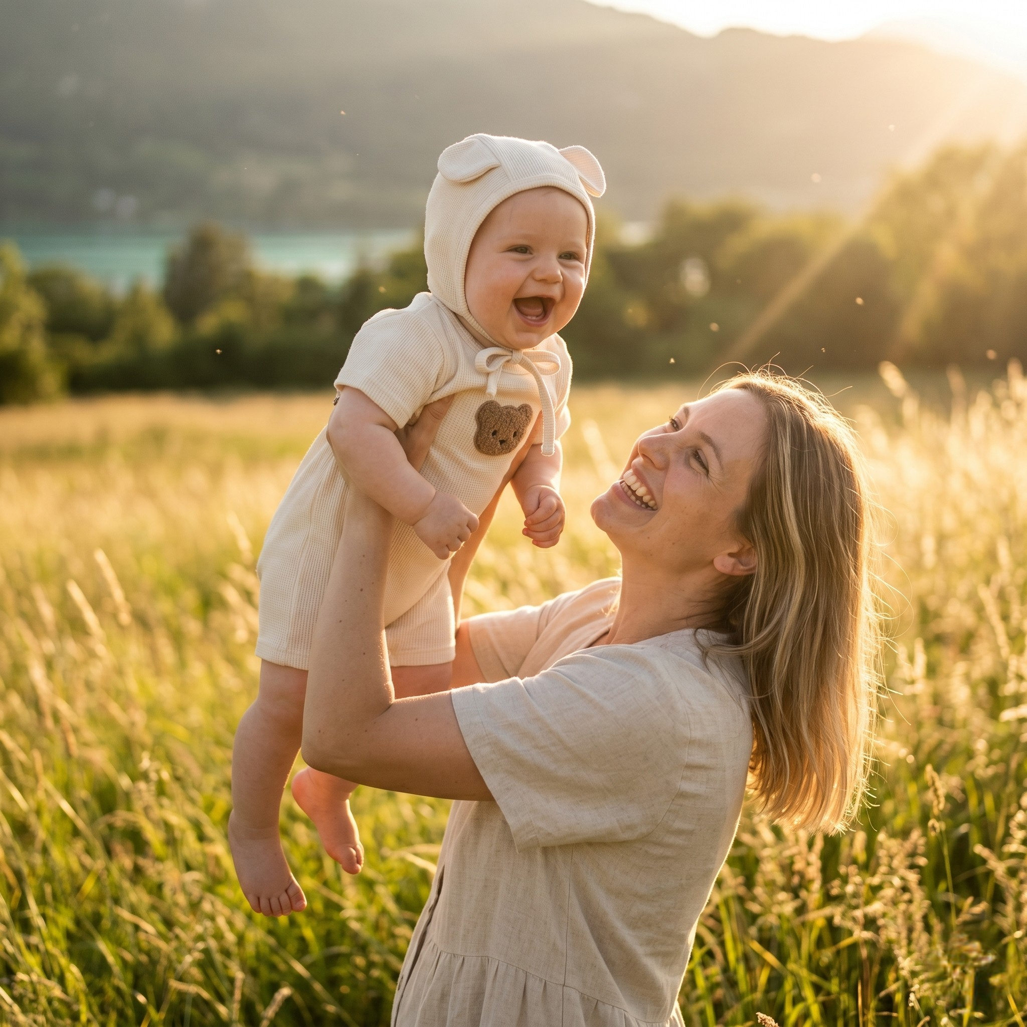 Ensemble Barboteuse + Bonnet Bébé Ourson