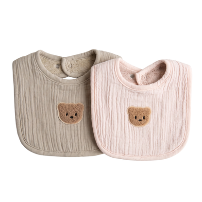 Bavoir Bébé Double Face Gaze de Coton &amp; Éponge - Lot de 2