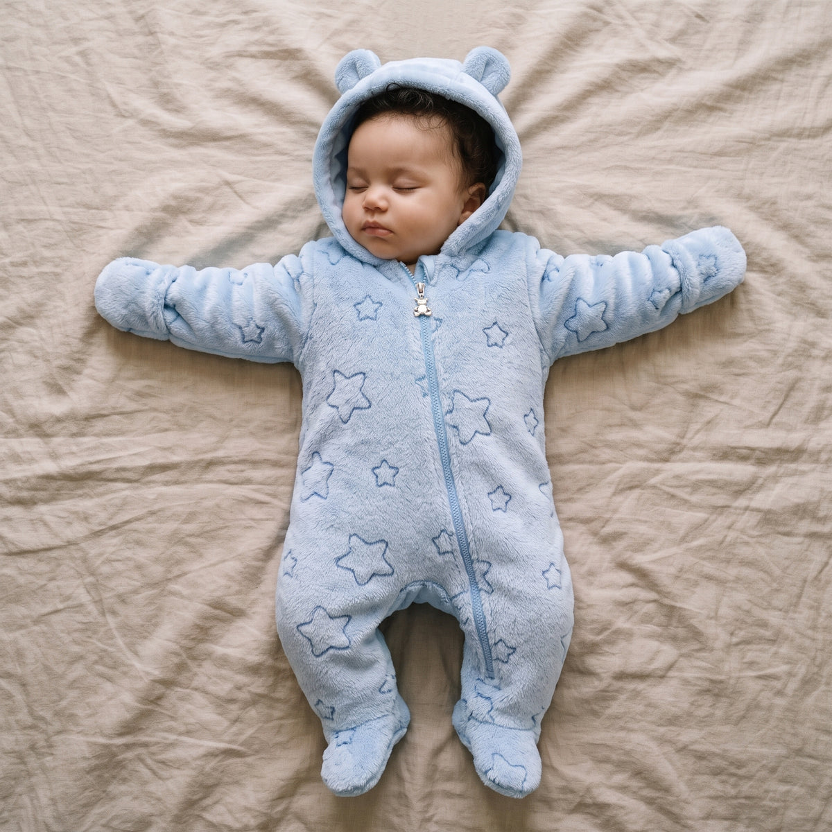 Combinaison Bébé Polaire à Motifs, Capuche Ourson et Moufles – 0-12 mois