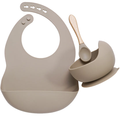 Set Repas Bébé en Silicone Bavoir et Bol Ventouse