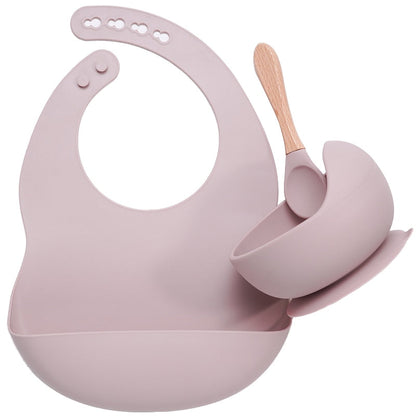 Set Repas Bébé en Silicone Bavoir et Bol Ventouse