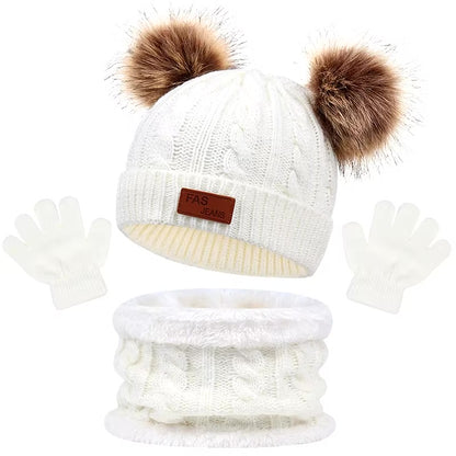 Ensemble bonnet écharpe gants bébé hiver coloris blanc
