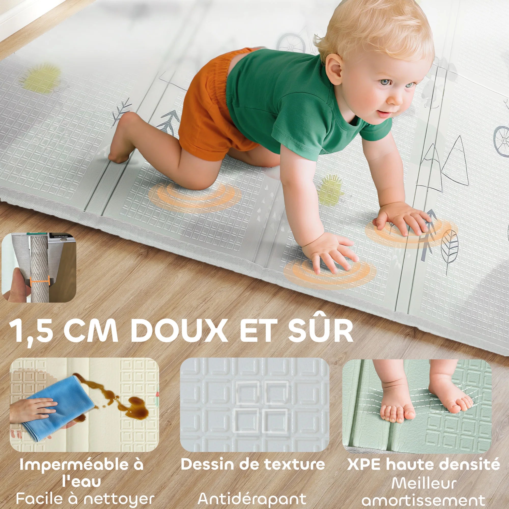 Grand Tapis de jeu pour bébé pliable et réversible