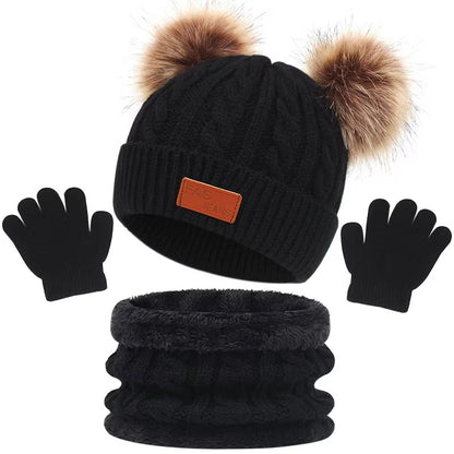 Ensemble bonnet écharpe gants bébé hiver coloris noir