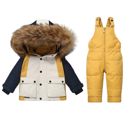 Ensemble Ski Enfant Hiver Chaud – Manteau Doublé Fourrure &amp; Salopette