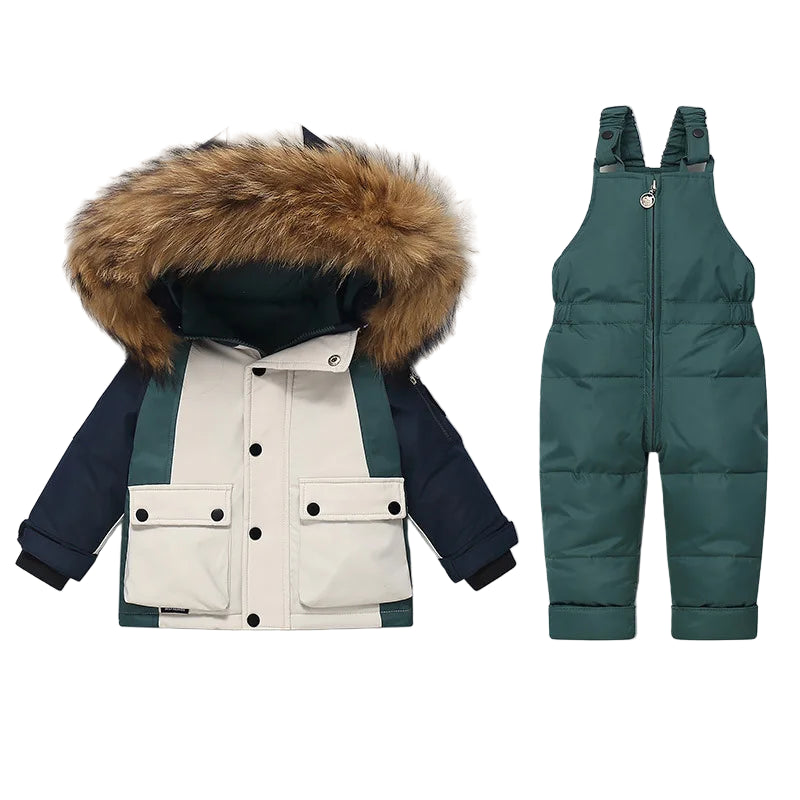 Ensemble Ski Enfant Hiver Chaud – Manteau Doublé Fourrure &amp; Salopette