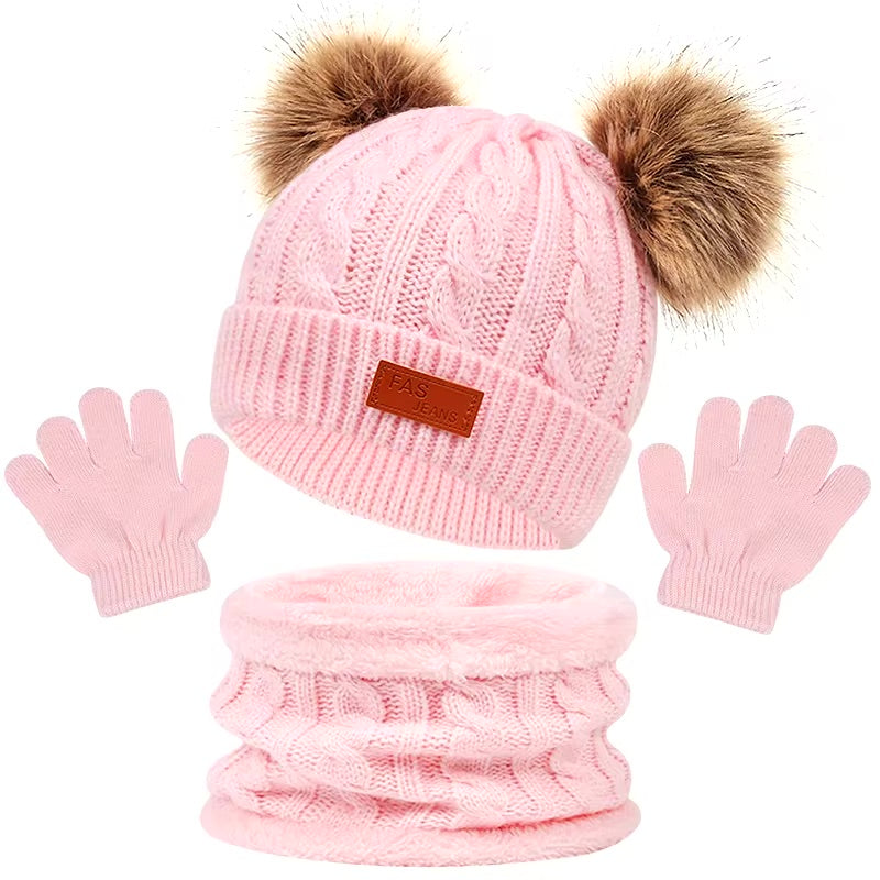 Ensemble Bonnet Bébé Écharpe et Gants Hiver