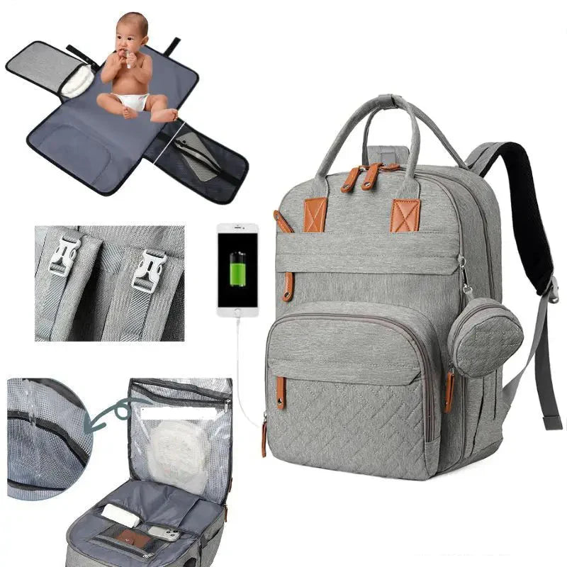Sac à dos à langer bébé grande capacité USB - Porto Rico™