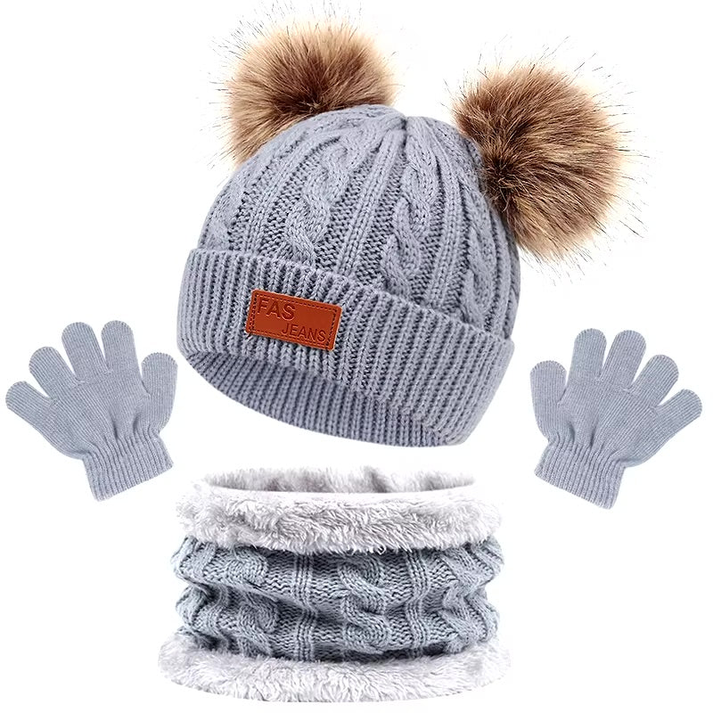 Ensemble Bonnet Bébé Écharpe et Gants Hiver