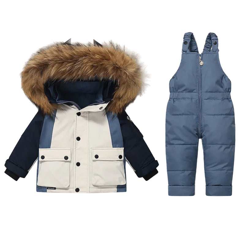 Ensemble Ski Enfant Hiver Chaud – Manteau Doublé Fourrure &amp; Salopette