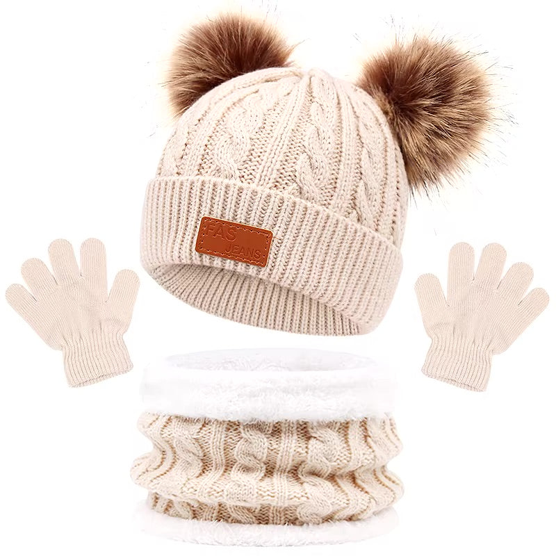 Ensemble Bonnet Bébé Écharpe et Gants Hiver