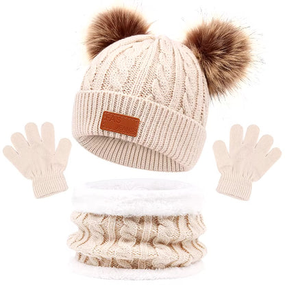 Ensemble bonnet écharpe gants bébé hiver coloris beige