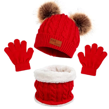 Ensemble bonnet écharpe gants bébé hiver coloris rouge