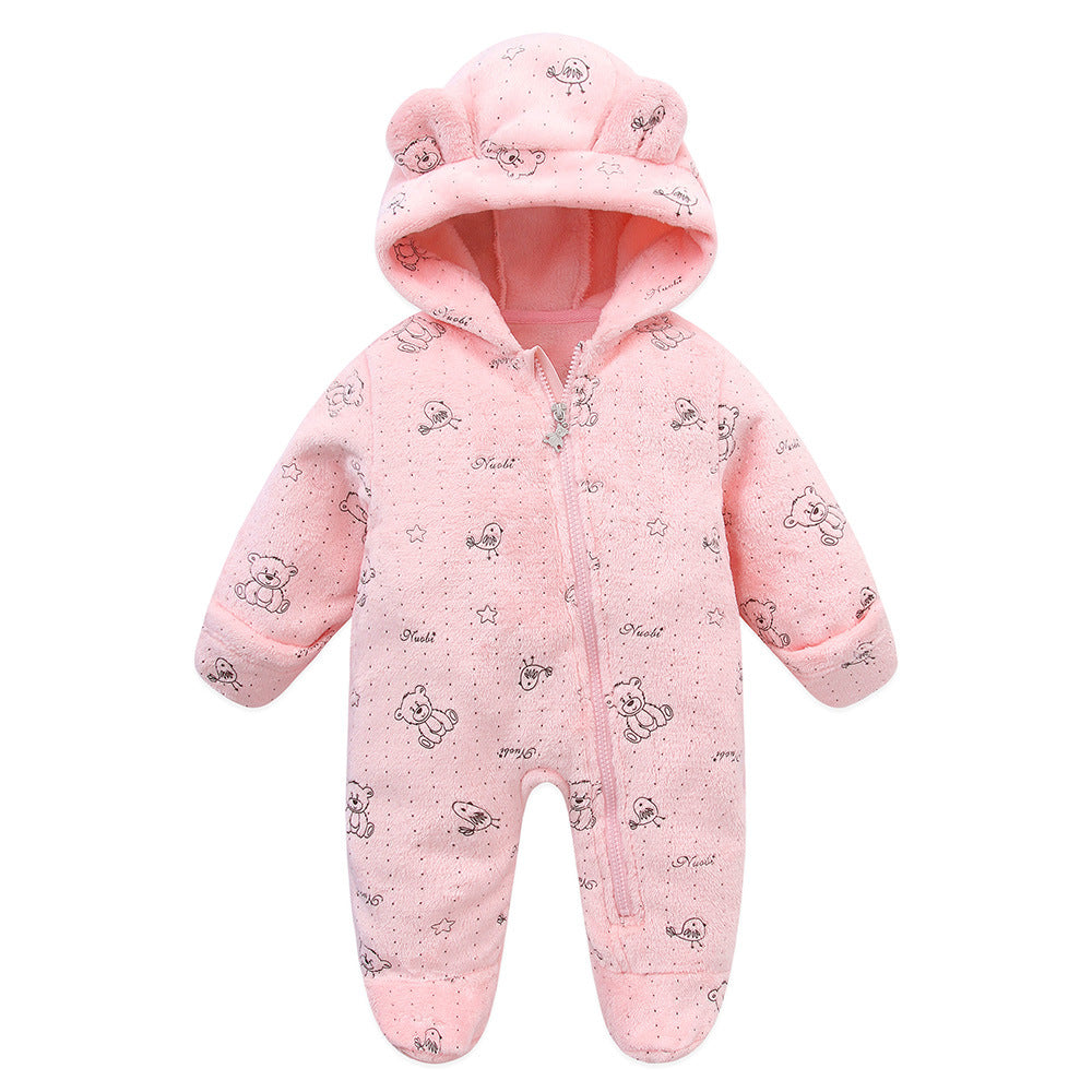 Combinaison bébé polaire à capuche ourson rose à motif oursons